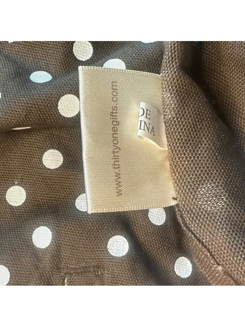 Thirty-One Brown Polka Dot Ruffle Half Apron Tie Waist